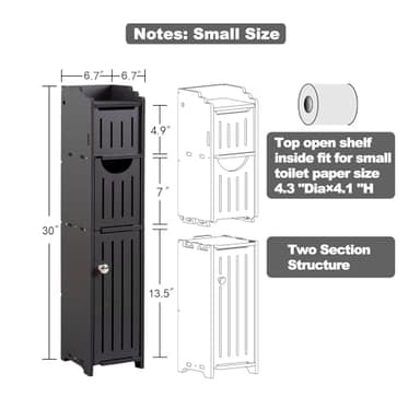 AOJEZOR Bathroom Storage Cabinet: Small Bathroom Storage Cabinet - Toilet Paper Holder Fit for Mega Roll,Black - Image 2