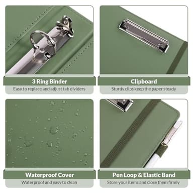 SKYDUE 3 Ring Binder with Clipboard 1 Inch, 13.2" × 10.2" PU Clipboard Binder with Notepad & 5 Dividers with 5 Pockets, Labels, Clipboard Folder Great for School Office(Fit Letter Sized Paper) - Image 7