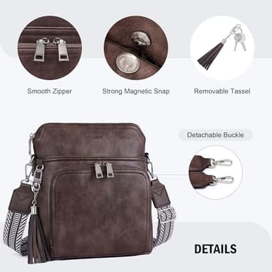Roulens Crossbody Purse for Women Vegan Leather Medium Crossbody Wallet Bag for Travel Women Shoulder Handbags with Tassel - Image 5