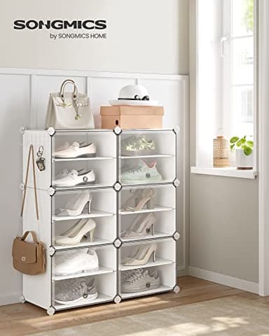 SONGMICS Shoe Rack Organizer, 6-Tier Shoe Storage Cabinet for Closet and Entryway, Holds 24 Pairs of Shoes, Adjustable, White ULPC033W01 - Image 2