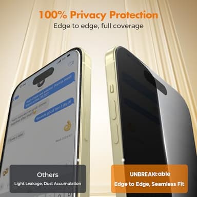UNBREAKcable Privacy Screen Protector for iPhone 15, Full Coverage Shatterproof Tempered Glass [Edge to Edge] [True 28°Anti Spy] [Easy Installation Frame] Black Protector for iPhone 15-2 Pack - Image 4