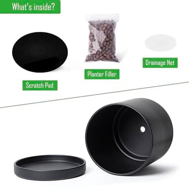 D'vine Dev 12 Inch Ceramic Planter Pot with Drainage Hole and Saucer, Indoor Cylinder Round Planter Pot, Black, 94-O-F-2 - Image 4