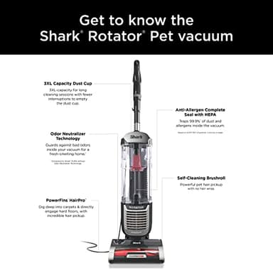 Shark ZU102 Rotator Pet Upright Vacuum with PowerFins HairPro & Odor Neutralizer Technology, Charcoal, 2.9 L Dust Cup - Image 15