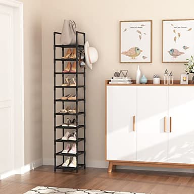 LANTEFUL Tall Narrow Shoe Rack for Entryway, 10-Tier Sturdy Metal Shoe Shelf Storage 10-15 Pairs of Shoes and Boots, Space Saving Corner Shoe Rack Organizer for Closet,Doorway,Garage,Living Room - Image 2