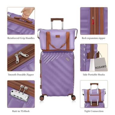 5 piece Luggage Set Expandable Suitcase 22x14x9 Airline Approved Carry on, ABS Hard Case Suitcases with Spinner Wheels, TSA Lock, (Purple, 5 Piece Sets(20/24/28/DB/TB)) - Image 6