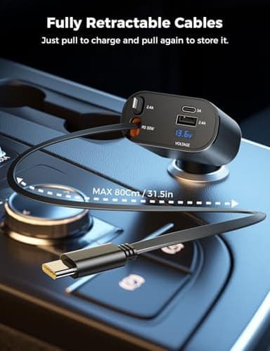 【Upgraded】 SUPERONE Retractable Car Charger 4 in 1, Fast Car Phone Charger with Cord 2.6ft, USB C and Apple Car Charger Adapter, Compatible with iPhone 17 16 15/15 Pro Max/14/13/12/11, Galaxy, Pixel - Image 3