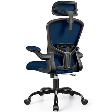 FelixKing Ergonomic Office Desk Chair with Headrest, Wheels, Adjustable Lumbar Support and Height, Swivel Comfy Task Chair with Flip-up Armrests, Ergo Mesh Backrest for Working (Navy) - Image 9