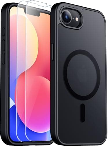 SPIDERCASE Designed for iPhone 16e Case, Magnetic Translucent Matte Case with 2PCS Tempered Glass Screen Protector Anti-Scratch Slim Phone Case for iPhone 16E 6.1'', Black - Image 1