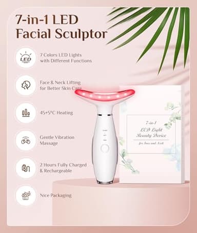 Dopsikn 7 Color Galvanic Machines - Red Light Therapy for Face and Neck, Face Massager Tool for Wrinkles, Double Chin, Vibrating Facial Massager with Thermals, White - Image 3
