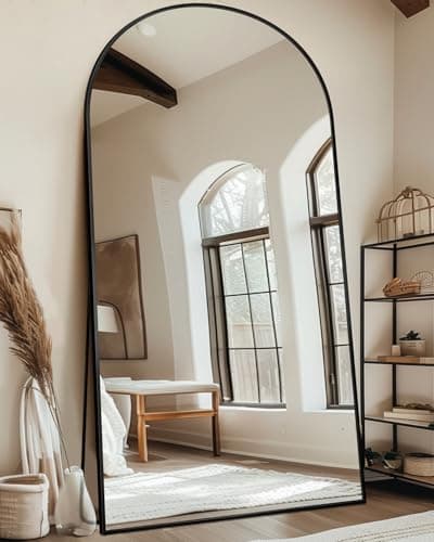 Full Length Mirror with Stand, 81"x41" Arched Full Body Mirror, Large Stand Up Mirrors, Aluminum Frame Floor Standing Mirrors, Freestanding Hanging Leaning Mounted for Bedroom Living Room, Black - Image 1