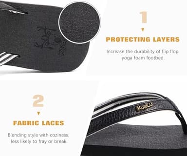 KuaiLu Womens Arch Support Flip Flops Comfortable Yoga Mat Slip on Leather Walking Thong Cushion Sandals Summer Beach Orthotic Slides Travel Essentials Indoor Outdoor Slippers Shoes Black Size 10 - Image 5