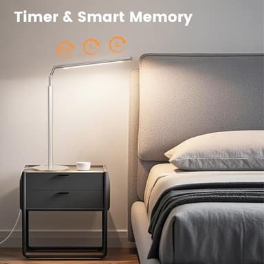 ALFELE Metal Desk Lamp for Home Office - Foldable LED Table Lamp for Reading, 4 Color & 6 Brightness, 15W Dimmable Desk Light with Flexible Arm, Eye-Caring Desktop Lamp for College Dorm, Silver - Image 6