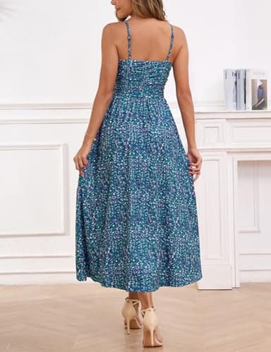 Annebouti Summer Spring Long Maxi Beach Dresses for Women 2025 Fashion Vacation Resort Wear Casual Cute Flowy Cruise Travel Holiday Boho Sexy Floral Hawaiian Sundress with Pockets Purple Green L - Image 3