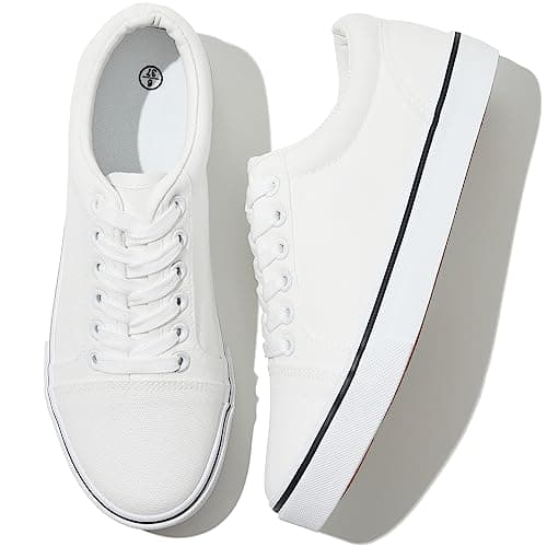 Shupua Canvas Shoes for Women White Canvas Sneakers Womens Casual Shoes Low Top Black Sneakers Comfortable Tennis Shoes(White.us9) - Image 1