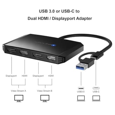 WAVLINK USB C and USB 3.0 to Dual 4K DisplayPort/HDMI Adapter, Displaylink Monitor Splitter Extended Display for Dual Monitor 4K@60Hz, HDMI/DP Splitter Compatible with Mac M1-M4,Window Laptop-Black - Image 2