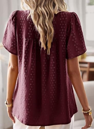 Falechay Mulberry Tops Chiffon Flowy Swiss Dots Blouses for Women Cute Boho Pullover Round Neck Short Sleeve Loose 2025 XL - Image 3