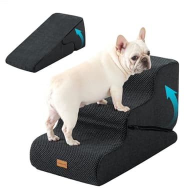 Gardner Pet Dog Stairs for Small Dogs 16.5" H, 2 in 1 Transformable 3-Step Pet Stairs and Dog Ramp for Couch (13-20 in), Black Adjustable Pet Steps with Non-Slip Waterproof Cover and CertiPUR-US Foam - Image 1