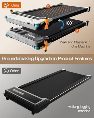 FUNRAY Versatile Walking Pad Treadmill with Incline - Dual-Sided Under Desk Treadmill with Foot Massage,2 in 1 Walking Pad for Home/Office, Portable Compact Treadmills with 330LBS Weight Capacity - Image 8