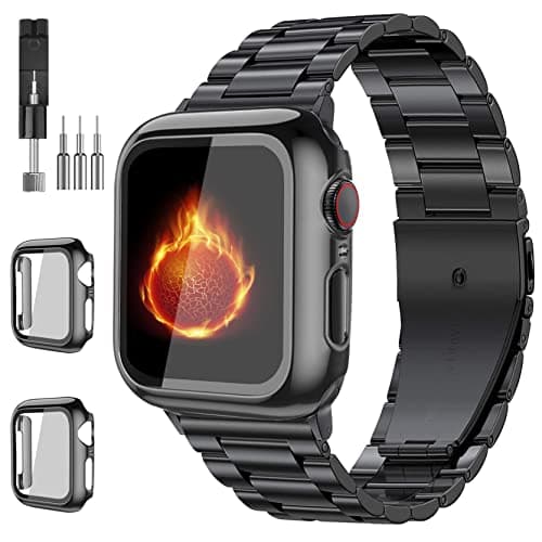 Bekomo Compatible with Apple Watch Band 49mm 44mm 45mm 42mm 40mm 38mm 41mm, Stainless Steel Metal XL large iWatch Bands with 2 Pack Tempered Glass Screen Case for Series Ultra 87654321SE for - Image 1