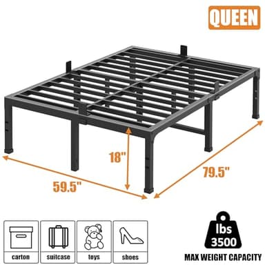 FUIOBYVV Queen Bed Frame 18 inch Heavy Duty Metal Platform Bed Frame Queen Size Support Up to 3500 lbs,No Box Spring Needed/No Shaking/Steel Slat Support/Noise Free/Easy Assembly - Image 2