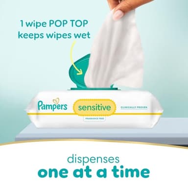 Pampers Baby Wipes, Sensitive, Water Based Wipe, Clinically Proven, Hypoallergenic, and Unscented for Babies, 336 Wipes Total (4 Flip-Top Packs) - Image 11