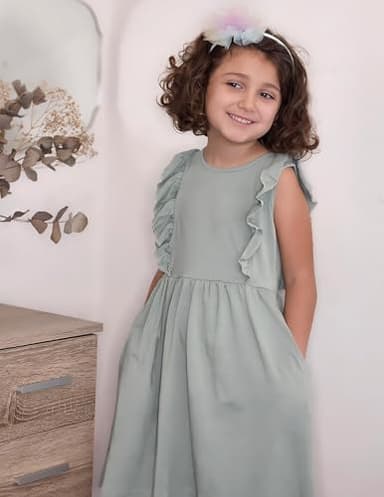 Arshiner Toddler Girl Dresses Ruffle Sleeve Dress for Girls Kids Summer Casual Beach Backless Sundresses Toddler Green Dress 4T - Image 5