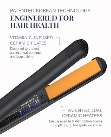 GLAMPALM Hair Straightener 1" Ceramic Flat Iron Infused with Vita C, Korea's No.1 Professional Salon Tool with 3D Swivel Cord & Dual Voltage,11 Heat Settings(220°–450°), 25s Fast Heat-Up (GP201) - Image 4