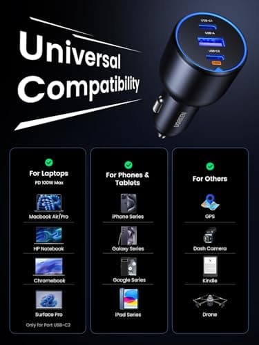 UGREEN 130W USB C Car Charger, Type C Car Charger Adapter Compatible with iPhone 17 17 Air 17 Pro 17 Pro Max 16 16 Plus 16 Pro 16 Pro Max 15 14 13 12, Galaxy S24 S23 Ultra, iPad, MacBook, and More - Image 5
