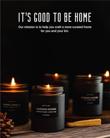Craft & Kin Premium Smoke & Vanilla Candle | Black Fall Scented Candles for Men | Long Lasting with 45 Hour Burn Time, 7.6oz | Made with Soy | Aromatherapy at Home | Gifts for Men - Image 3