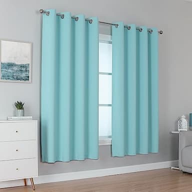 DUALIFE Aqua Curtains for Living Room Bedroom Light Blocking Window Curtains Triple Weave Room Darkening Curtain Panels Thermal Insulated Grommet Top 52X45 - Image 2