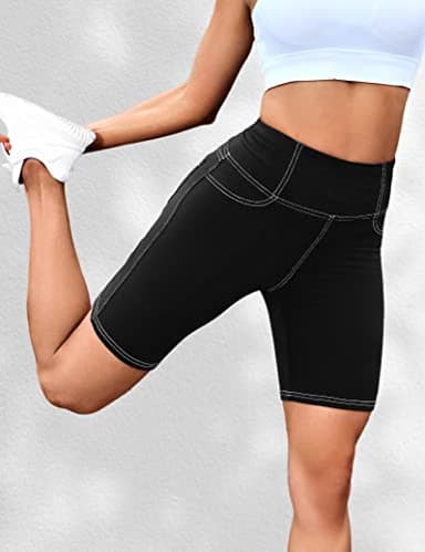 VOOVEEYA 5"/8" High Waisted Yoga Biker Shorts with Pockets for Women - Butt Lifting Workout Spandex Booty Gym Shorts(Black-XL) - Image 4