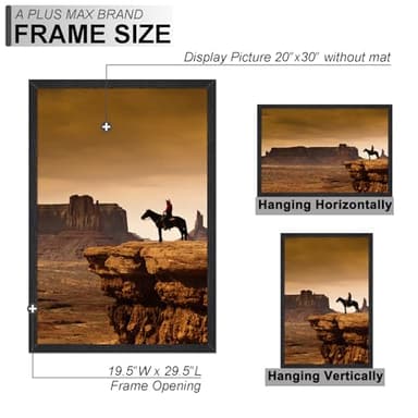 A PLUS MAX 20x30 Picture Frame, Black Engineered Wood Frame for 20 x 30 Inch Picture Poster Photo, Light Weight 20 by 30 Frame with Wood-grain for Wall - 1 Pack/Black/20 x30 - Image 4