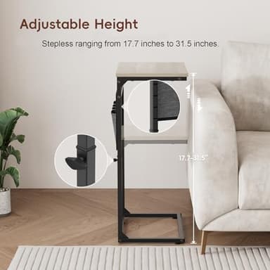 Vagusicc C Shaped End Table, 33'' Tall Side Table for Couch, Adjustable Height Small Couch Side Table for Small Spaces, C Table Slide Under Sofa Table TV Tray Arm Table for Living Room, Bedroom, Grey - Image 5
