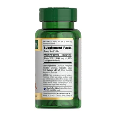 Nature's Bounty Vitamin B12 1000 mcg Supplements, Supports Energy Metabolism, 200 Ct - Image 6