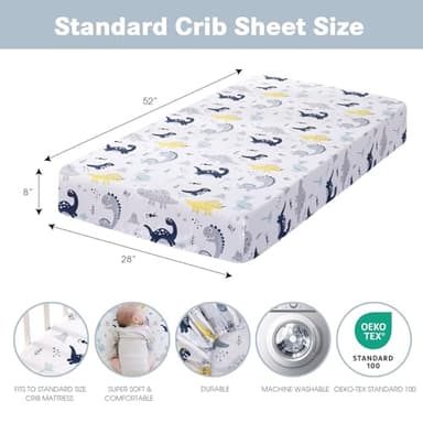 Plushii Crib Sheets for Baby Boys 4 Pack, 28"x 52" Extra Soft Microfiber Crib Sheet Set for Standard Crib & Toddler Mattress Pad, Dinosaur & Elephant & Stars & Navy Blue - Image 3
