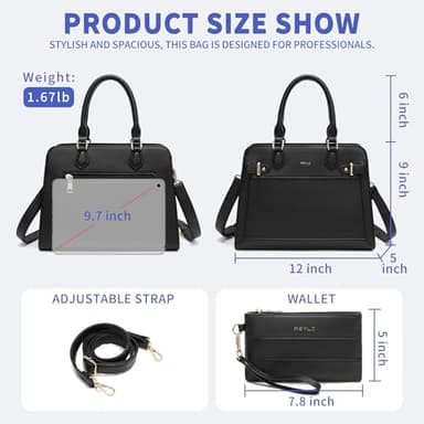 Keyli 2pcs Purses and Handbags for Women, Trendy Tote Shoulder Bag Top Handle Satchel Purse Waterproof Leather Crossbody Designer Bags with Pockets Black - Image 2