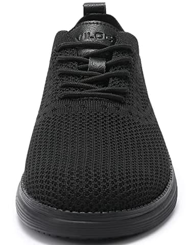 VILOCY Men's Casual Dress Sneakers Oxfords Business Shoes Lace Up Lightweight Comfortable Breathable Walking Knit Mesh Fashion Sneakers Tennis All Black,EU44 - Image 4
