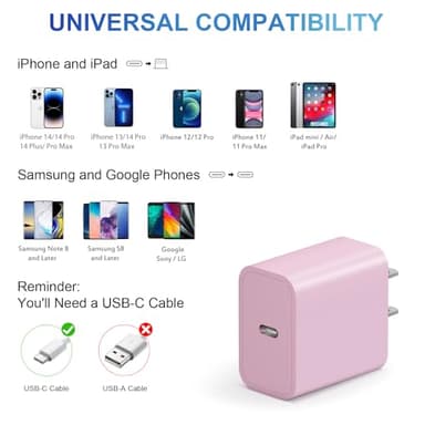 iPhone Charger Fast Charging USB C Charger Block Type C Charging iPad Chargers with 6FT C Chargers Cord Compatible with iPhone14/14 Pro Max/13/13Pro/12/12 Pro/11,iPad(Pink - Image 6