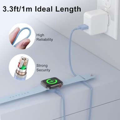 2Pack Blue for Apple Watch Charger USB Magnetic Wireless Fast iWatch Charger Portable Compatible with iWatch Ultra/Series 9/8/7/6/SE/SE2/5/4/3/2/1-[3.3FT] - Image 5