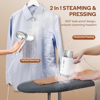 Newbealer Dual Voltage Garment Steamer - 120V/220V, 1200W Powerful Steamer for Clothes, Home & Travel Use, Horizontal & Vertical Steaming, 20s Heat-up, Foldable, 1.72lbs, 180ml (Gold) - Image 6