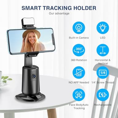 Auto Face Tracking Tripod 360° Rotating Cell Phone Photo and Video Kits Stand, No App, Camera Stand with Remote and Gesture Control, Rechargeable Smart Shooting Stand for Live Recording Tiktok(Black) - Image 2
