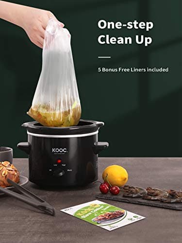 KOOC Small Slow Cooker, 2-Quart, Free Liners Included for Easy Clean-up, Upgraded Ceramic Pot, Adjustable Temp, Nutrient Loss Reduction, Stainless Steel, Black, Round… - Image 7
