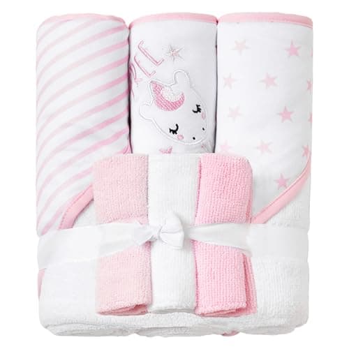 Viviland Baby Towels and Wash Cloths Set - Hooded Towels, Face Towels, Burp Cloths or Wipes - Absorbent Bath Towels - 6-Pack, Size 28 x 28 Inch (Pink Unicorn) - Image 1