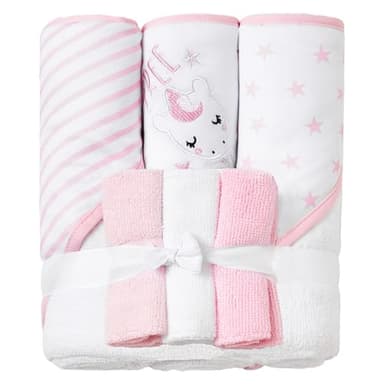 Viviland Baby Towels and Wash Cloths Set - Hooded Towels, Face Towels, Burp Cloths or Wipes - Absorbent Bath Towels - 6-Pack, Size 28 x 28 Inch (Pink Unicorn) - Image 1