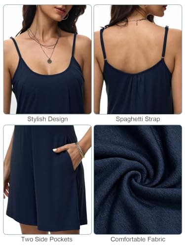 Tanou Summer Casual Navy Blue Rompers For Women 2025 Loose Comfy Short Jumpsuits Sleeveless One Piece Beach Jumpers With Pockets L - Image 5