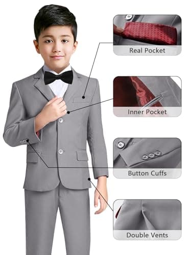 YuanLu Boys Formal Suits Tuxedo Suits for Boys 5 Piece Slim Fit Dresswear Youth Suit Set Gray 20 - Image 3