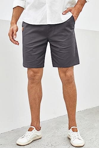 JMIERR Mens Casual Shorts - Cotton Drawstring Summer Beach Stretch Waist Twill Chino Dress Golf Travel Essentials Shorts with Pockets for Men, L, S1 Grey 2 - Image 6