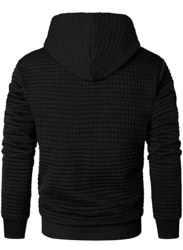 Qichic Mens Casual Pullover Hoodies Long Sleeve Hooded Sweatshirts Black XL - Image 3