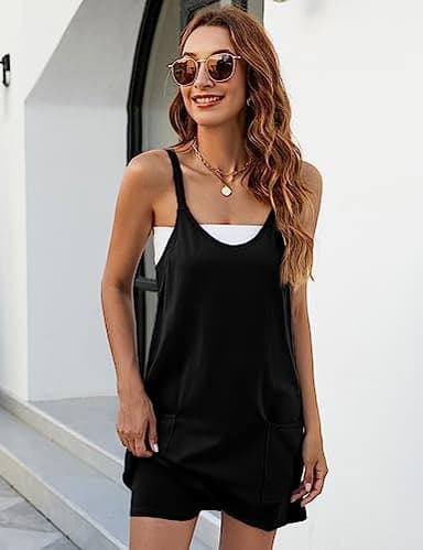 Yidarer Womens Summer Athletic Mini Dress Sleeveless Spaghetti Strap Built-in Shorts V Neck Sundress with Pockets (Black-S) - Image 9