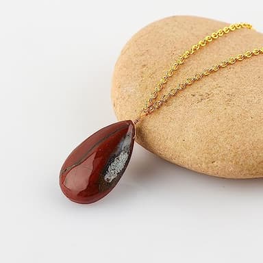 TGH Handmade Red Jasper Pear Cabochon Necklace – Genuine Red Jasper – Grounding & Strength – Gold Plated – Boho Elegant – 18 Inch Adjustable Chain – Perfect Valentine’s Day Gift - Image 3